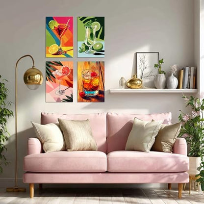 TBAIRO 4 Pack Framed Paint by Numbers Kit for Adults Beginner Cocktail DIY Painting Kits for Adults Cocktail Easy Adult Paint by Number Kits on Canvas for Wall Art Decor 8x12 Inch - Image 6
