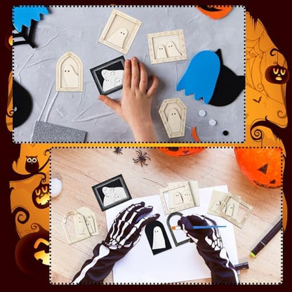 Simgoing 12 Set Adult Halloween Craft, Wood Ghost DIY Frame, Ordinary Style - Image 6