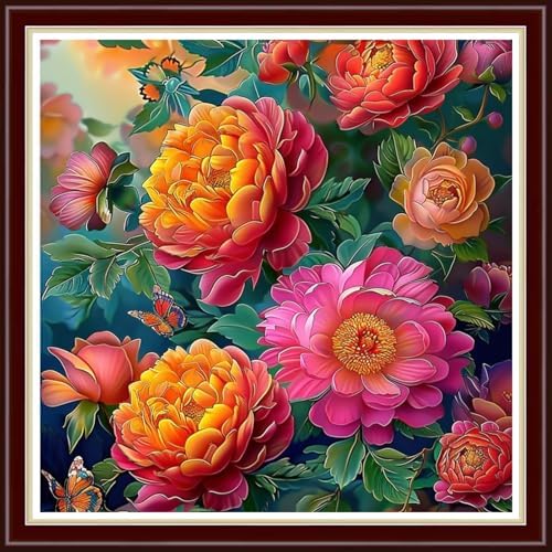 Joyhoor Cross Stitch Kits for Beginners Stamped Cross-Stitch Supplies Needlework preprint Embroidery Kits for Adults DIY Needlepoint Kit Embroidery Patterns 11CT- Rainbow-Colored Flowers 18x18 inch by JoyhoorCrossStitchKits