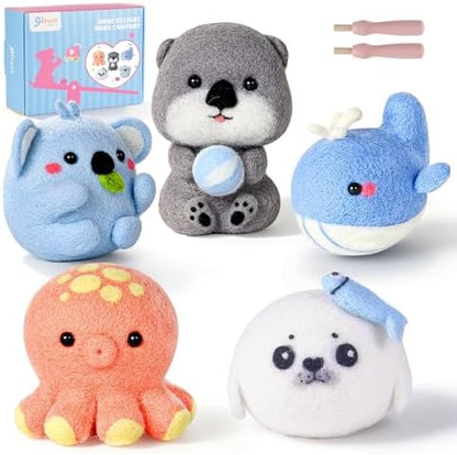 Gipony Needle Felting Kit,5Pieces Animal Making Wool Needle Felting Starter Kit with Instruction,Felting Kits for Beginners Adult,Needle Felting kit Beginner,Wool Felting kit, by Gipony
