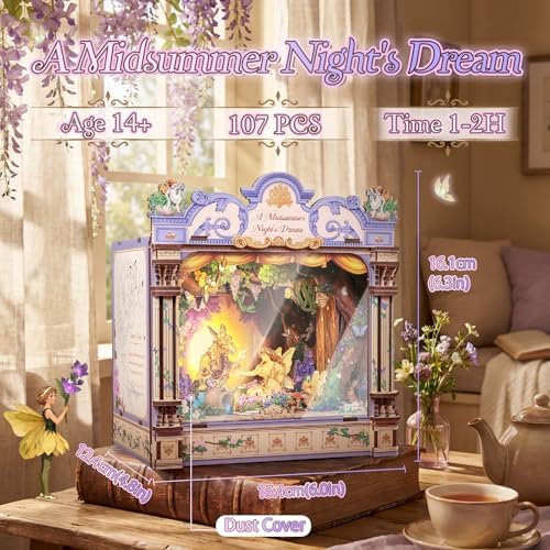 CUTEBEE DIY Miniature House Kit, 3D Wooden Puzzle for Adults, Book Nook Shelf Insert, Shakespeare Literary Gift, Enchanted Forest Miniature Theater Desktop Decor (A Midsummer Night's Dream) - Image 2