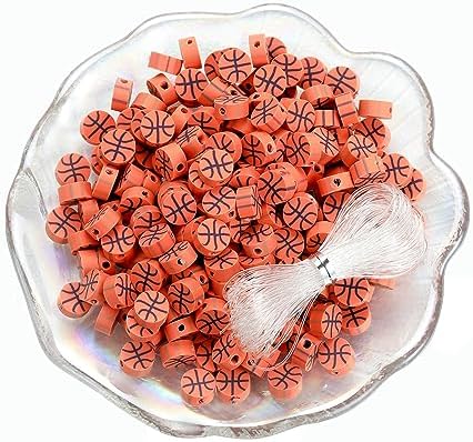 100Pcs Sports Ball Beads Basketball Polymer Clay Beads DIY Crafts Spacer Loose Beads for Key Chains Jewelry Making Earring Bracelet Necklace (Basketball) by LUBINGSHINE