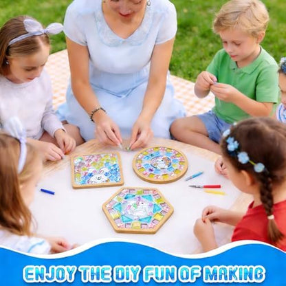 GHAHILI 3 Sets DIY Mosaic Kits for Adults Women Glass Mosaic Tiles for Crafts with Wooden Coasters Mosaic Art Kits Craft Mixed Color Handmade Making Kit Set Decorations for Home Gifts - Image 3