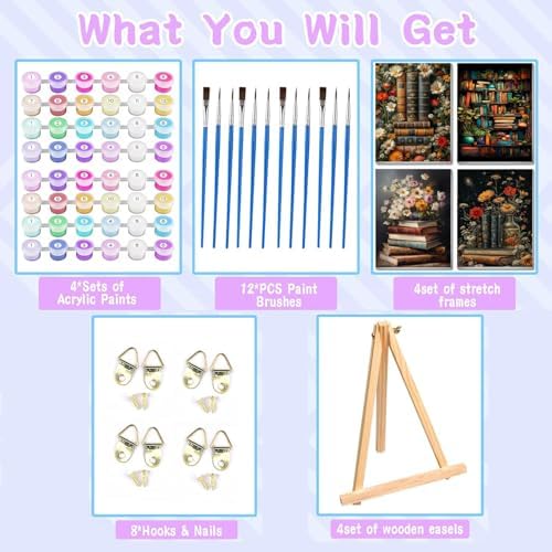 VIGEGU 4 Pack Book Paint by Numbers Kit for Adults with Frame - Image 6