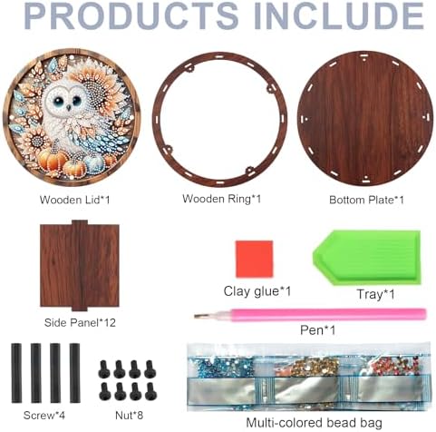 antor DIY Diamond Painting Wooden Storage Box with Owl, Sunflowers and Pumpkins, Handmade Crystal Diamond Art Craft Container for Snacks, Jewelry, Keepsakes, Perfect for Autumn Desktop Decor - Image 3