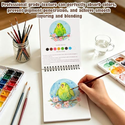 Watercolor Workbook, Water Coloring Book with 13 Pages, Bird Theme Painting Practice Book with Pre-Drawn Outline Pages, Nature Coloring Book for Adults, Beginners & Art Lovers - Image 6
