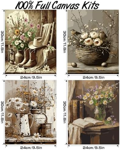 4 Pack Retro Flower Paint by Numbers Kit for Adults Beginner with Framed - Image 3