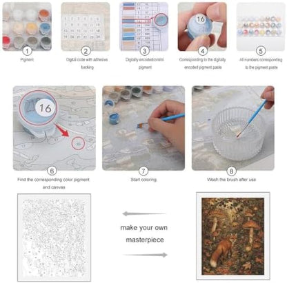 Bozfoxa Paint by Numbers Kit for Adults Beginner Fox Mushroom Forest - Image 4
