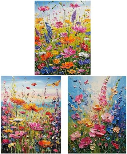 Jiqinsiye Flower 3 Pack Paint by Numbers for Adults,Wildflowers DIY Painting Kits for Adult,Color by Numbers,Paint by Number Canvas Crafts Watercolor for Beginner Home Decor by Unknown