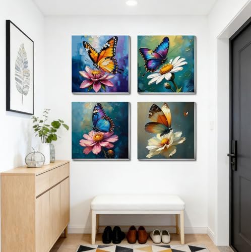 Canrichshop 4 Pack Butterfly Paint by Numbers for Beginner with Frame,Colorful Butterfly Adult Paint-by-Number Kits on Canvas, DIY Number Painting for Adults for Decor 8X 8 inch - Image 3