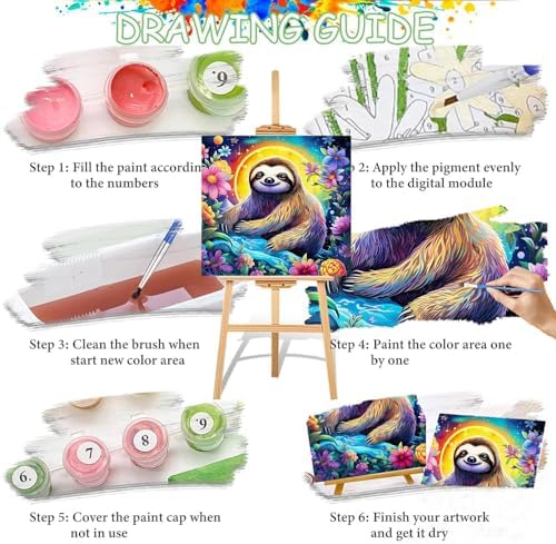 3 Pack Sloth Paint by Numbers Kit for Adults Framed Canvas, Frameworkless - Image 6