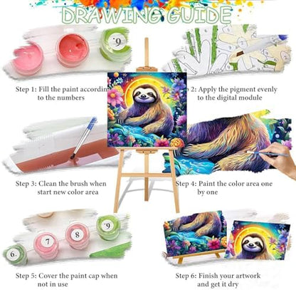 3 Pack Sloth Paint by Numbers Kit for Adults Framed Canvas, Frameworkless - Image 6