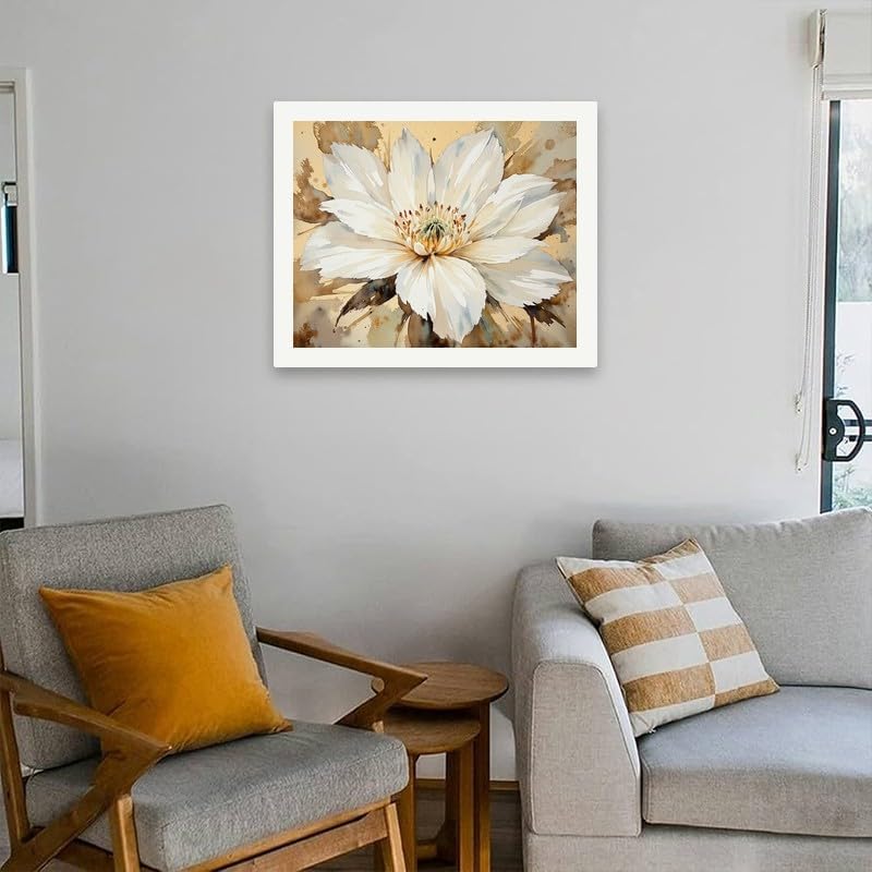 Botanical Art Paint by Numbers Kit for Adults - DIY White Petal Flower with Beige Tones Painting on Canvas 16x20 Inches,Acrylic Paint Set,Suitable for Beginners,Art for Home Decoration/Gifts - Image 4
