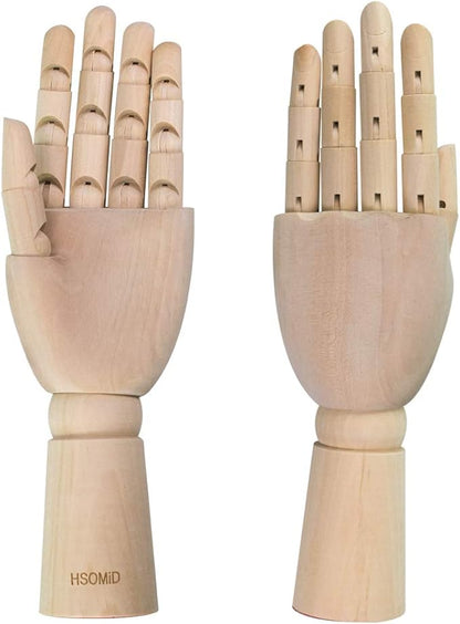 HSOMiD Flexible Wooden Artist Manikin - Moveable Hand Figure, 12 Inches, Men's Left Hand for Sketching, Drawing, Painting & Home Office Decoration