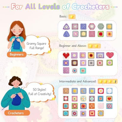 Coopay Crochet Kit for Beginners, Granny Square Crochet Kit W/50 Designs - Image 4