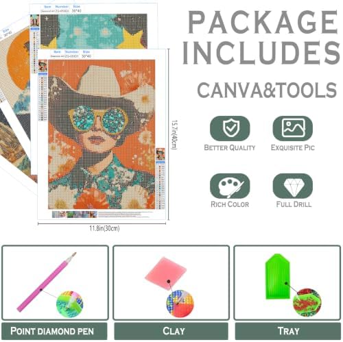 sdfkmlcdl 70s Retro Western Diamond Art Kits for Adults, Boho Western Cowgirl Boots Guitar Celestial Full Drill Diamond Painting Kits for Adults Beginners 4 Pack, 12x16 Inch - Image 3