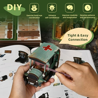 MiniCity Book Nook Kit, DIY Miniature Dollhouse Book Nook Kit with Dust Cover and LED Light-The Radium Lady - Image 6