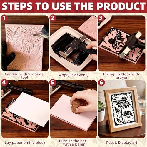 Joygineer Linocut Kit for Printmaking - Block Printing Kit with 4 Soft - Image 6