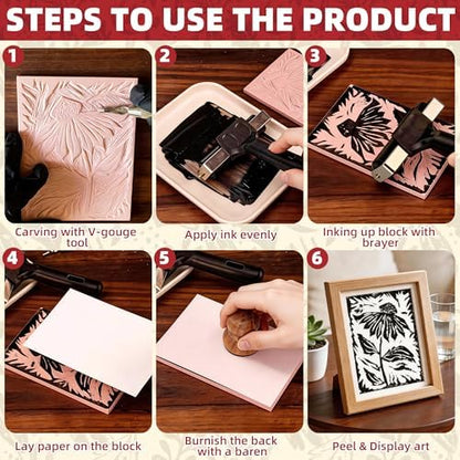 Joygineer Linocut Kit for Printmaking - Block Printing Kit with 4 Soft - Image 6