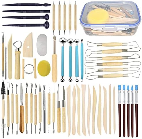 57PCS Ceramic Clay Tools Set with Plastic Case Modeling Pottery Sculpting Tools Kits for Beginners Professionals Crafts Polymer Clay Club, Dotting, Ribbon Trimming by Augernis