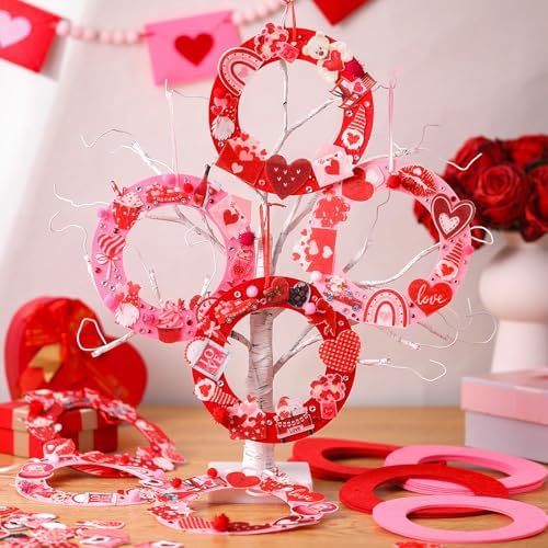 472 Pcs DIY Valentines Crafts Kits Valentines Foam Heart Wreath Crafts with Gnome Truck Bear Stickers DIY Pink Red Hanging Wreath Ornaments for Fun Party Activity Home Decor - Image 6