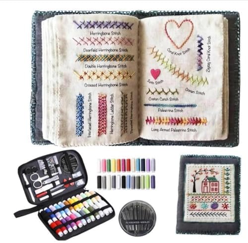 CGHABNJEQ 86-Piece Embroidery Stitch for Adults & DIY Craft Lovers, Complete DIY Sewing Set for Beginners, Fabric Pages with Floral Motifs, Portable Crafting Tool, Creative Gift by Unknown