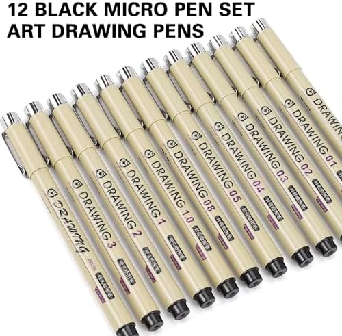 Muchcute Micro Fineliner Drawing Art Pens,12 Black Art Supplies Adult Craft - Image 3