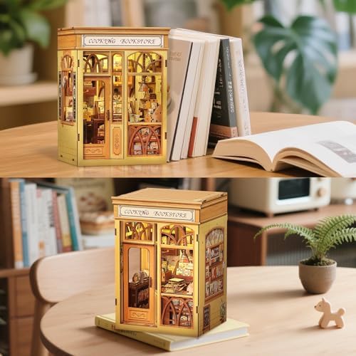 CUTEBEE Book Nook Kit - DIY Miniature House Dollhouse Kit for Adults and Teens, Booknook Tiny House Bookshelf Decor 3D Wooden Puzzle, Gifts for Family, Friends (Cooking Bookstore) - Image 3