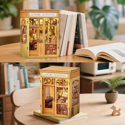 CUTEBEE Book Nook Kit - DIY Miniature House Dollhouse Kit for Adults and Teens, Booknook Tiny House Bookshelf Decor 3D Wooden Puzzle, Gifts for Family, Friends (Cooking Bookstore) - Image 3