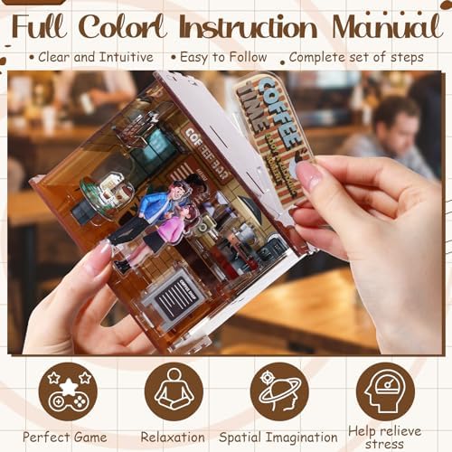 Thenshop Miniature House DIY Craft Kit for Beginner Tiny Dollhouse Coffee Shop 3D Acrylic Puzzles Cafe Bar House Building with Model for Adult Birthday Gift Hobbies Women Men Book Nook Bookshelf Decor - Image 4