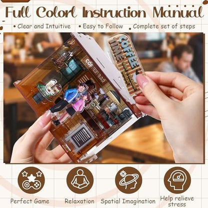 Thenshop Miniature House DIY Craft Kit for Beginner Tiny Dollhouse Coffee Shop 3D Acrylic Puzzles Cafe Bar House Building with Model for Adult Birthday Gift Hobbies Women Men Book Nook Bookshelf Decor - Image 4