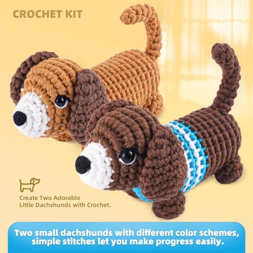 MOREJMTT Crochet Kit for Beginners, Learn to Crochet, Include Easy Knitting Soft Yarn, Step-by-Step Video Tutorial, Hook, Holiday Birthday Gift for Adults (Sausage Dog) - Image 2