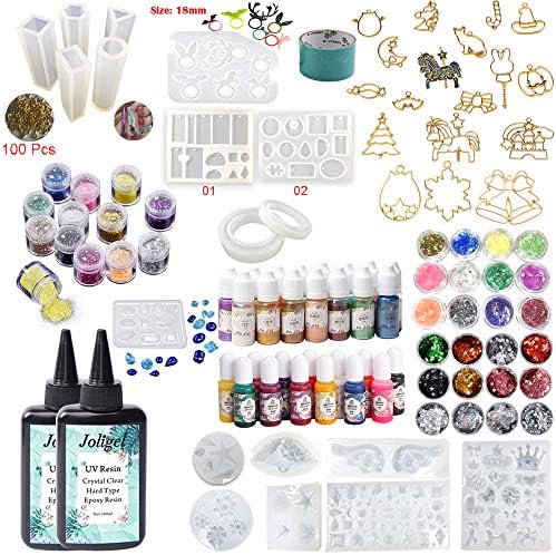 200ML Crystal Clear UV Resin Sunlight Curable 18 Molds 28 Dyes (Metallic & Normal) 17 Bezels 36 Holographic Decorations, Resin Kit for DIY Crafts Jewelry Making Rings Bracelets Pendants Earrings by VidaRosa