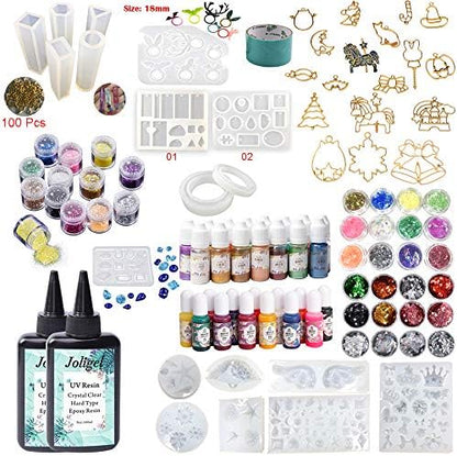 200ML Crystal Clear UV Resin Sunlight Curable 18 Molds 28 Dyes (Metallic & Normal) 17 Bezels 36 Holographic Decorations, Resin Kit for DIY Crafts Jewelry Making Rings Bracelets Pendants Earrings by VidaRosa