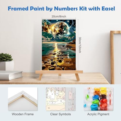 MOGTAA Starry Sky Paint by Numbers Kit for Adults Beginners with Frame, Beach Landscape Adult Paint by Number Kits on Canvas with Easel, Easy DIY Oil Painting Kits for Home Decor, 8x12in - Image 2