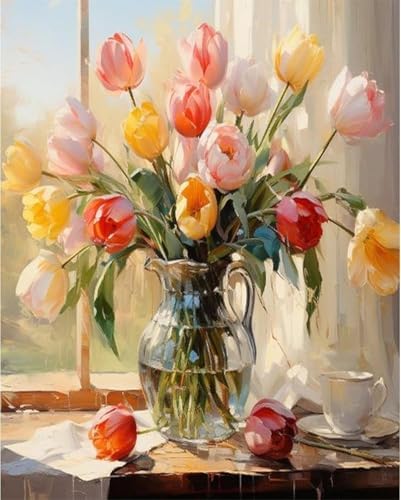 Eiazuiks Stamping Cross Stitch Kit, Tulip Counting Cross Stitch Kit for Adult Beginners, Full Line DIY Stitching Kit for Home Decor Cross Stitch Patterns 12x16 inches by Eiazuiks