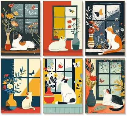 Offito 6 Pack Paint by Numbers Kit for Adults, Flowers Vase Cat, 10x14 Inch by Offito