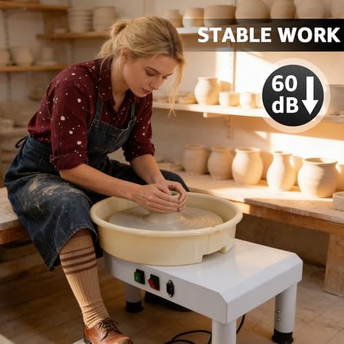 14in Pottery Wheel for Adults, 350W Professional Clay Machine with 2-Level Adjustable Height (7.8"-11.4"), Heavy Duty Metal Base Potter's Wheel with Foot Pedal & 18pcs Sculpting Kit, White - Image 2