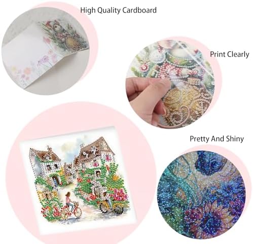 6 Pack Diamond Painting Gift Card Diamond Art Kits for Adults Birthday Wedding Anniversary Greeting Get Well Congratulations Thank You Cards with Envelopes || House Alley Bicycle - Image 5
