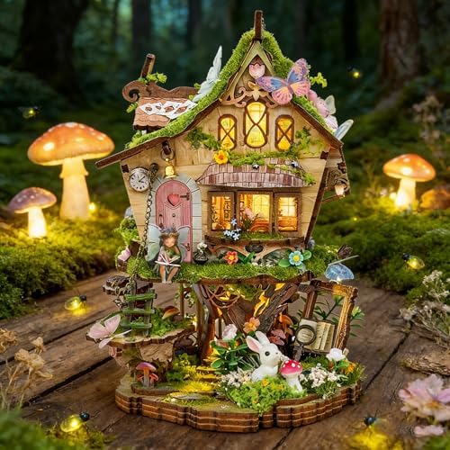 RHZN Miniature House Kit 3D Wooden Puzzles for Adults Book Nook Tree House - Image 2
