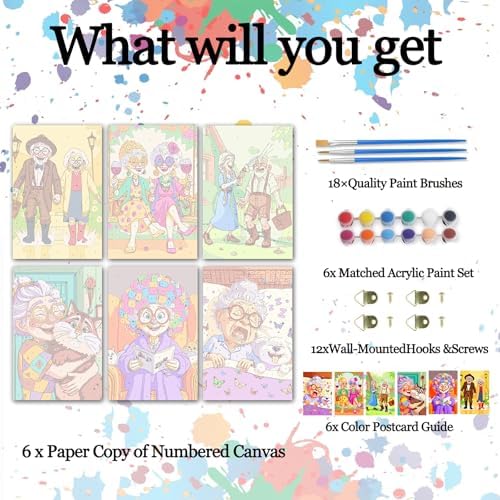 Cute Grandma Paint by Number for Adults, Old Woman Sisters DIY Oil Painting Kits on Canvas and Acrylic Pigment, Colorful 6 Packs Adults Paint by Numbers for Gift Home Decor 8x12 Inch (Frameless) - Image 4