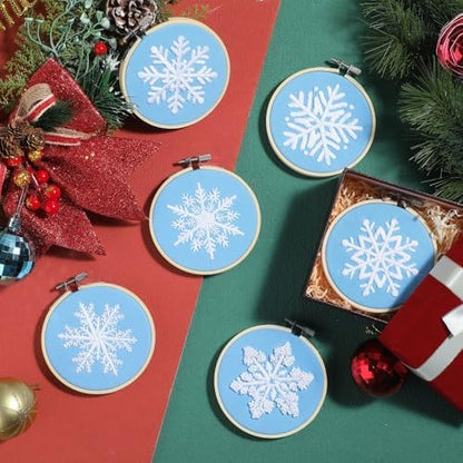 Roowest 6 Sets Christmas Embroidery Kits Snowflake Ornament DIY,Blue - Image 5
