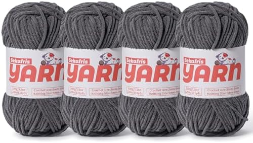 4 Pack Plush Chunky Chenille Yarn for Crocheting, Soft Fluffy Velvet Yarn for Crocheting Amigurumi, Fuzzy Baby Blanket Knitting 400g/524yds Bulky(4 Dark Gray) by Sekafris