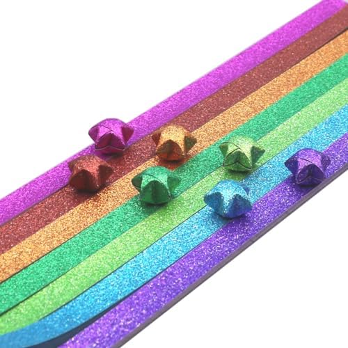 Hvogvok Origami Stars, Glitter Origami, Stars Colorful Origami Strips, DIY Handmade Craft Paper (520 Sheets 7 Colors Glitter Origami Stars) - Image 5