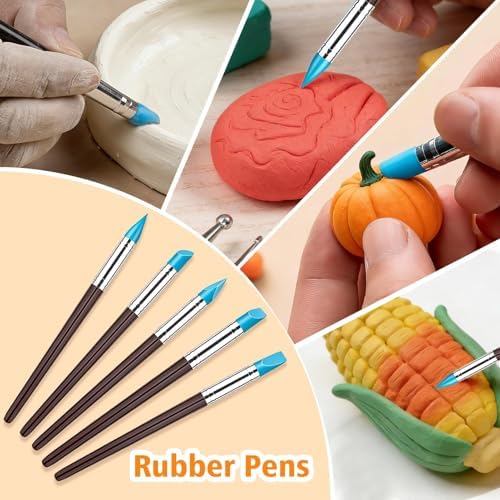 17PCS Silicone Clay Sculpting Tools, Dual-Ended Dotting Tools Set with 1.7 FL OZ Air Dry Clay Glaze for Pottery, Ceramic Modeling, Rock Painting, Art Blending - Ideal for Adults & Kids DIY Crafts - Image 4