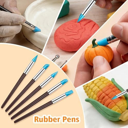 17PCS Silicone Clay Sculpting Tools, Dual-Ended Dotting Tools Set with 1.7 FL OZ Air Dry Clay Glaze for Pottery, Ceramic Modeling, Rock Painting, Art Blending - Ideal for Adults & Kids DIY Crafts - Image 4