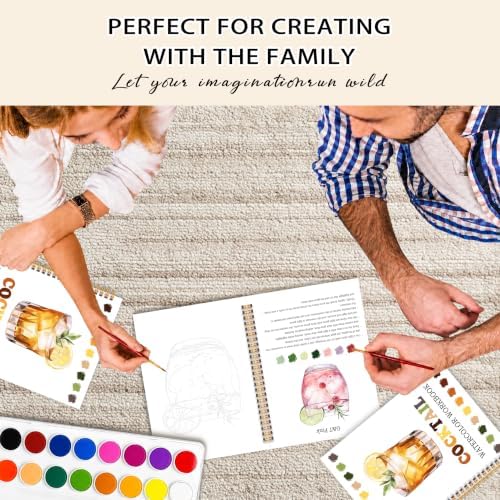 Easy Cocktail Watercolor Workbook for Beginners, Water Coloring Book, 18 Colors Watercolors Paint Set, 12 Patterns Watercolor Kit for Beginners, Creative Art Gift for Adults Women Teen - Image 6