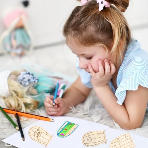 Honbay 36PCS Unfinished Blank Wooden Fairy Garden Door Mini Fairy House Door Wooden Miniature Door Wood Pieces Wood Slices Wood Chips Embellishments for DIY Crafts Home Party Decoration - 9 Styles - Image 4