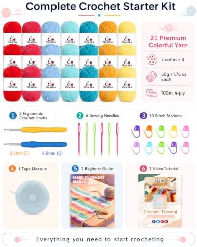Aeelike Blanket Crochet Kit for Beginners,Rainbow Gradient Blanket - Image 2