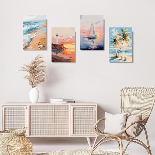 Gemozaic 4 Pack Beach Framed Paint by Numbers Kit for Adults, 8 x 12 Inch - Image 2